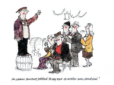 Karikatura Vladimíra Renčína na zadní straně obálky Duhy 4/2009