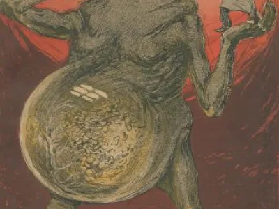 Knihovna Jiřího Karáska ze Lvovic, obálka časopisu L’Assiette au Beurre podle návrhu Františka Kupky, Knihovna Památníku národního písemnictví v Praze