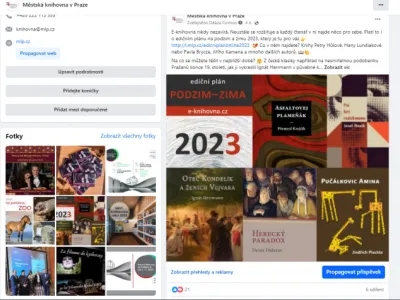 Facebook Městské knihovny v Praze - detail