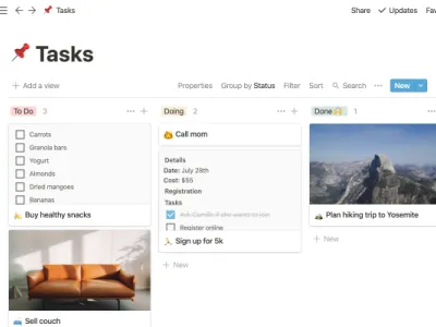 Notion - hlavní nabídka