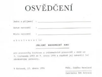 Osvědčení z kurzu rok 1994