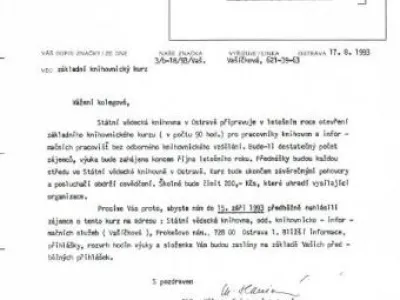 Pozvánka na knihovnický kurz rok 1993
