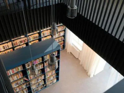 Stará budova:dospělé oddělení 2 NP. průhled do přízemí