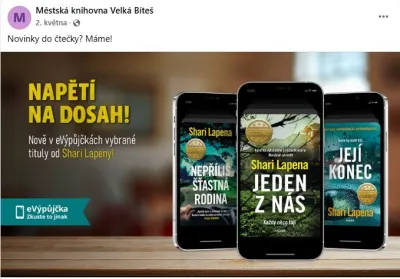 Nabídka e-knih na facebookovém profilu knihovny